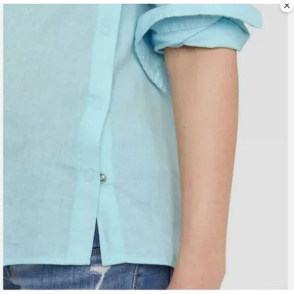 267The Nines by HATCH Light Blue Maternity Top – Long Sleeve Collared Blouse - Picture 2 of 5